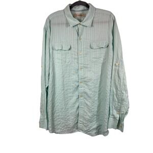Tommy Bahama XL Seafoam Green Linen Blend Button Down Shirt Coastal Resort Palm